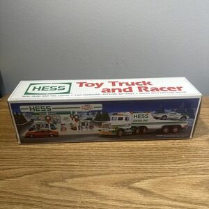 1991 Hess Toy Hauler Semi Truck and Racer Car, Original Box and All Inserts
